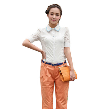纳纹2012夏装女装衬衫女短袖韩版修身女士衬衫淑女大码上衣039505S 白色 XL
