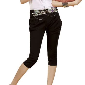 名美2012夏装新款 女装韩版显瘦大码休闲夏季七分裤子女8360 黑色 XXL