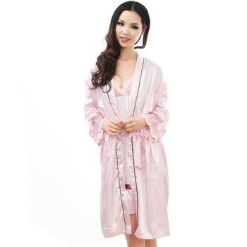 荻嘉茂 夏季女款仿真丝蕾丝绣花吊带+睡袍两件套 0318 粉色 均码