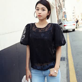 时尚起义 韩国清爽玫瑰印花休闲衬衫 女588276 黑色 one