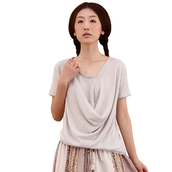 茵曼INMAN2012夏装新款麻花领口侧缝镂空女T恤H822022633 浅灰色 M