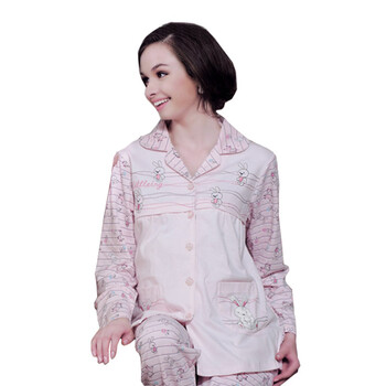 雅孕 孕妇睡衣乖巧菟~新款哺乳睡衣~月子服/孕妇哺乳套装 DE12 粉色 XL
