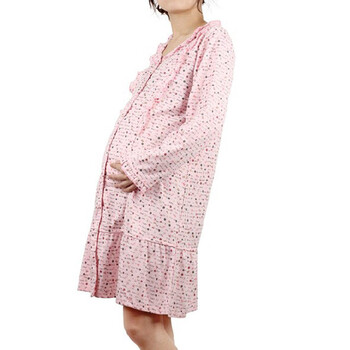 哺乳衣BE48 月子服孕妇睡裙 家居服夏季外出长袖时尚 雅孕喂奶衣套装 黄色 黄色长裙+裤子L
