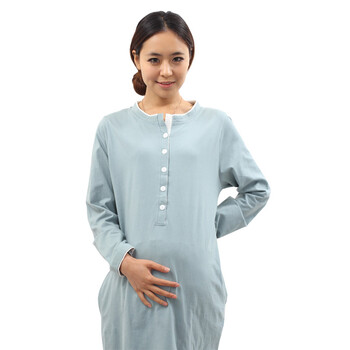 孕妇睡裙 孕妇裙　孕妇家居服韩版 可哺乳 孕妇卫衣春装W8389 蓝色 均码