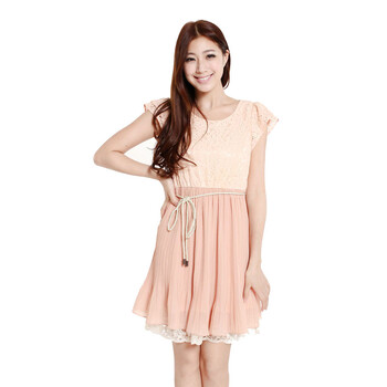 SHOPING PLAN 2012夏装新款 OL通勤 蕾丝拼接雪纺连衣裙 26026 米色 L