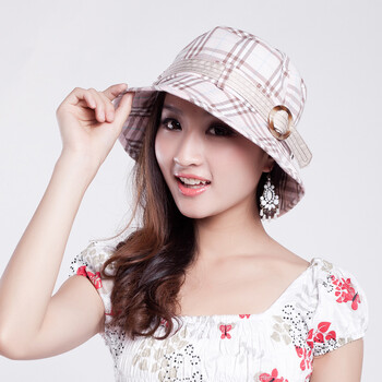 touch YF801 优雅格纹小礼帽子夏天女款太阳帽 粉红色 M(56-58cm)