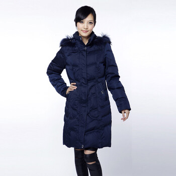 雅鹿 貉子毛领女中长款羽绒服 ^@^YBC2720 黑藏青 175/XXL