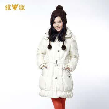 雅鹿 女 时尚亮色腰带羽绒服 ^@^YL90520 米白 170/XL
