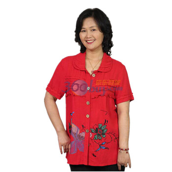 可绿尔 韩版时尚百搭翻领印花短袖休闲衬衫 Klfl 金利特翻领# 红色 XXXXL