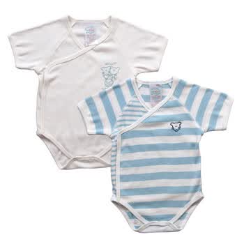 爱高玛 Acousma 2012新款婴儿连身衣 宝宝短袖三角爬服两件装 B4053 天蓝色 86码