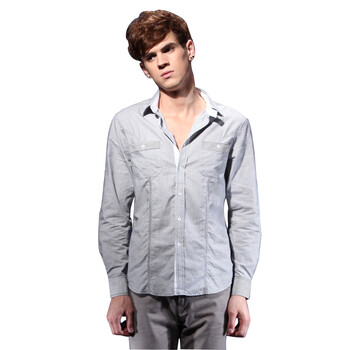 DESIGN CORNER 男士韩版休闲长袖衬衫SH11S1067 灰色 XXL