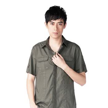 DESIGN CORNER 时尚男士休闲短袖衬衫SH11S2116 军绿色 XXL
