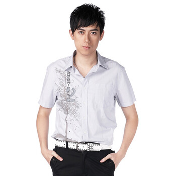 DESIGN CORNER 纯棉绣印花衬衫 男士条纹短袖衬衫 SH11S2114 白色 XL