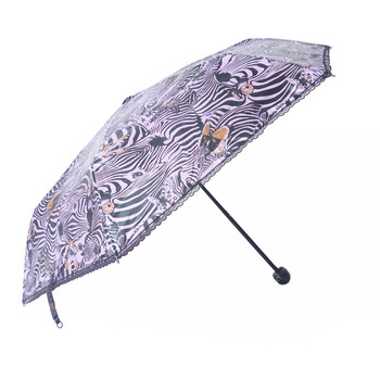 CAESAR 女士夏天蕾丝斑马纹 三折晴雨伞 紫色