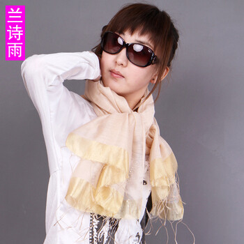 兰诗雨 纯色流苏女士围巾SBKD220065 杏色 均码