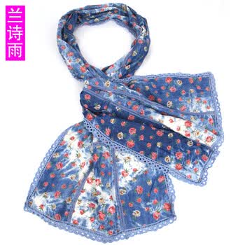 兰诗雨迷你碎花棉围巾BGWJ650004 天蓝 均码
