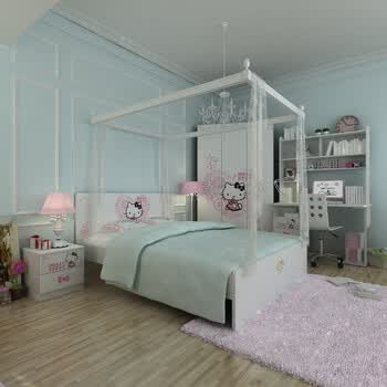 酷漫居 Hello kitty 高档家具 KT洛可可风情4/5件套 家具品牌 儿童家具 爱洛粉红 1.2床/床头柜/2门衣柜/书桌