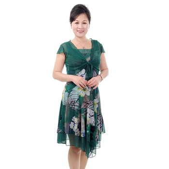 天伦奥琪中老年连衣裙夏装妈妈装短袖连衣裙女装连衣裙LYQ1205 绿色 4XL