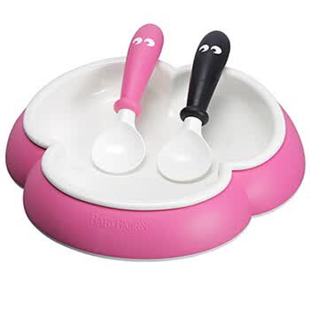 BabyBjorn Plate and Spoon 人体工学造型餐具组 粉色