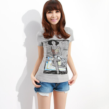 cherrykeke 2012夏装新款韩版修身打底衫短袖t恤 女装 SZ3067灰色 L
