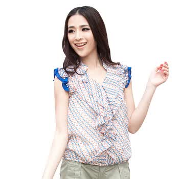 傲丝度 ISAYIDO 夏装D2C女式韩版时尚木耳边花薄款碎花套头雪纺衫DSS22012 混色 XL