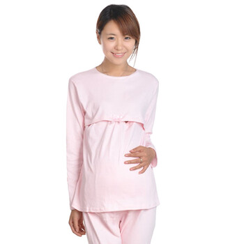 哺乳衣 夏季 月子服 喂奶衣 孕妇秋衣秋裤套装 G3001春款 粉色 XL