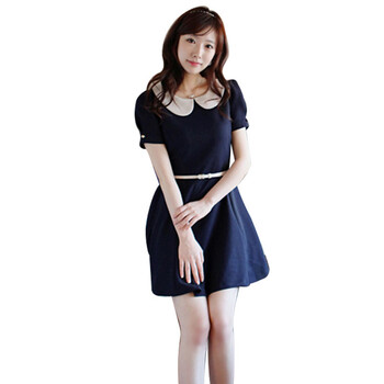 维妮 VINEY 2012夏季新款女装升级版裙子时尚修身显瘦气质淑女雪纺短袖连衣裙71002 033深蓝色 均码