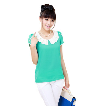 玛呐MANA玛呐夏装2012新款女装夏季淑女气质新品短袖女雪纺衬衫HHYS1809 湖蓝 XL