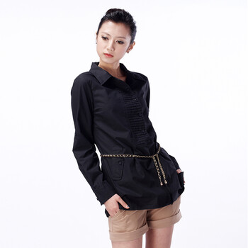 evei怡惟2012秋装新款职业装长袖纯棉衬衫女士衬衫250021 黑色 L