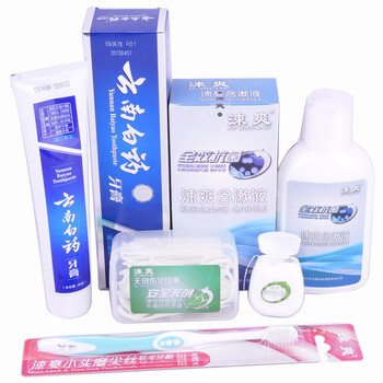 涑爽优惠装（小头磨尖丝软毛牙刷2支+含漱液200ml+牙线棒50支+牙线50M/55YD）+牙膏(留兰香)180g