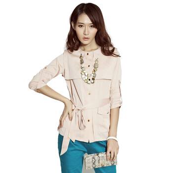 蔓可翡2012春夏女装中袖裸色修身两色休闲衬衫MD2W01 浅杏色 S