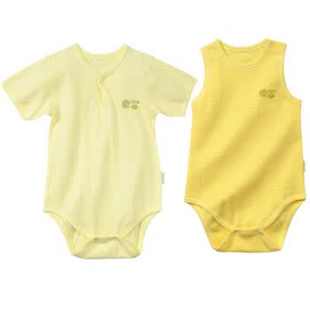 贝贝怡 宝宝夏装纯棉三角哈衣 条纹背心包屁衣组合 ZH068 淡黄 24个月/身高90cm