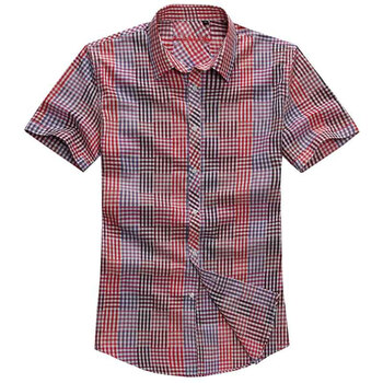 莱斯玛特lesmart男装 2012夏装新品 蓝白红白相间格纹 短袖MSS6206 红白格纹 44