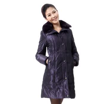 蓝冰 女獭兔皮草大毛领中长款 羽绒服 ^@^BA67060 淡茄花 175/XXL