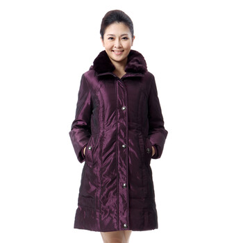 蓝冰 女獭兔皮草大毛领中长款 羽绒服 ^@^BA67060 深紫色 175/XXL