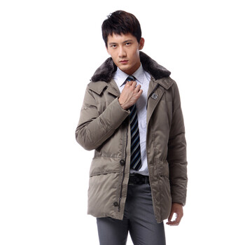 雅鹿 男士 獭兔毛领记忆丝中长款 羽绒服 ^@^LD17500 茶色 185/XXXL