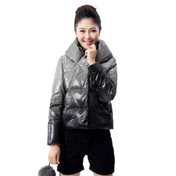 蓝冰 女 渐变仿皮时尚短款羽绒服 ^@^BB60060 布蕾灰 175/XXL