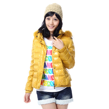雅鹿 女 貉子毛休闲时尚短款90绒羽绒服 ^@^LD20070 黄色 175/XXL