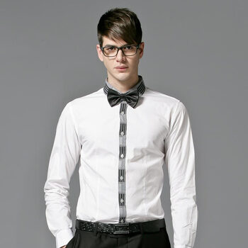 GXG 新款男士时尚休闲修身款长袖衬衫#11103133 白色 XXXL