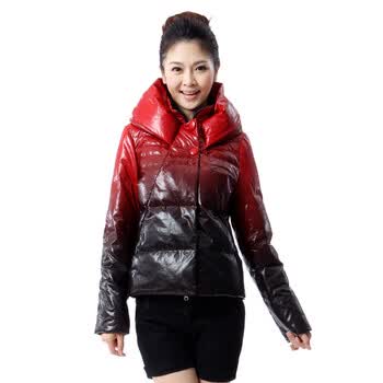 蓝冰 女 渐变仿皮时尚短款羽绒服 ^@^BB60060 红色 175/XXL