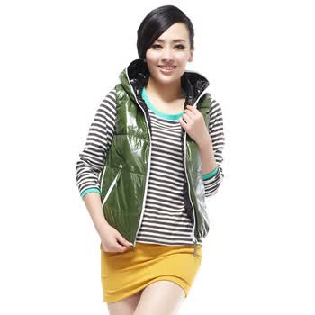 雅鹿 女 亮面双面穿羽绒服背心马甲马夹 ^@^YBC9230 绿色 165/L