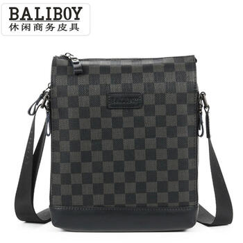 BALIBOY/芭黎王子男包真皮格纹休闲单肩商务休闲斜跨包