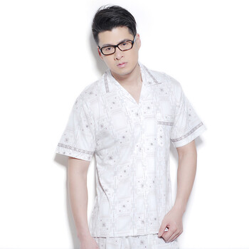 帕兰朵男士竹纤维翻领居家服夏季短袖印花睡衣套装 白色 XL