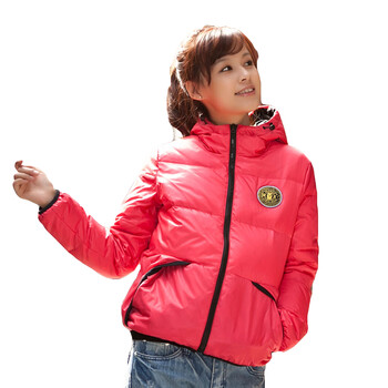 英可可 糖果色连帽拉链短款羽绒服 新款 专柜价699 枚红 L
