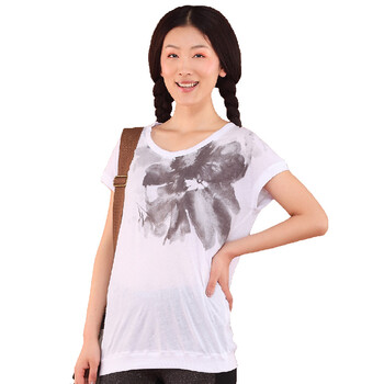 茵曼INMAN 2012夏装纯棉新款T恤短袖印花女T恤 301470 纯粹白 XL