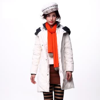 年中大促 爱美斯2011新款羽绒服正品女麻灰针织领中长款清仓 白色 (XL)170/92A