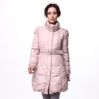 年中大促 爱美斯立领中长款修身淑女清仓羽绒服正品 粉红色 (L)165/88A