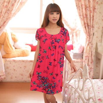 庆同夏季女式睡衣甜美公主梭织碎花纯棉布睡裙家居服1421 天蓝色 XXL