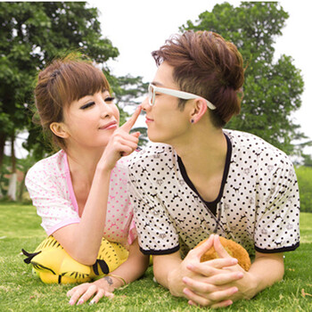 婷之妍夏季男女纯棉情侣T恤睡衣 短袖韩版修身休闲家居服套装 X101012 粉红色 女款 XL