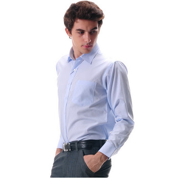 【奥特莱斯】GeorgeBeffry乔治贝弗瑞 100%雅戈尔高支棉 男士商务长袖衬衫 YDC83388 浅蓝 43